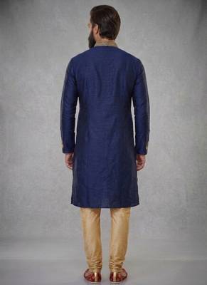 Blue embroidered dupion silk kurta pyjama 2