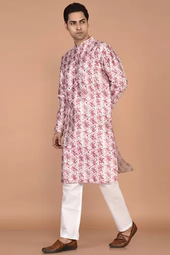 Men   s designer printed silk kurta