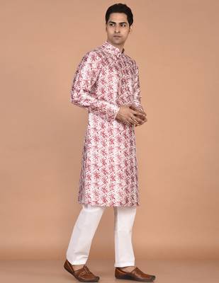 Men   s designer printed silk kurta 3