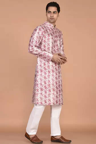 Men   s designer printed silk kurta