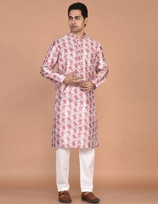 Men   s designer printed silk kurta 4