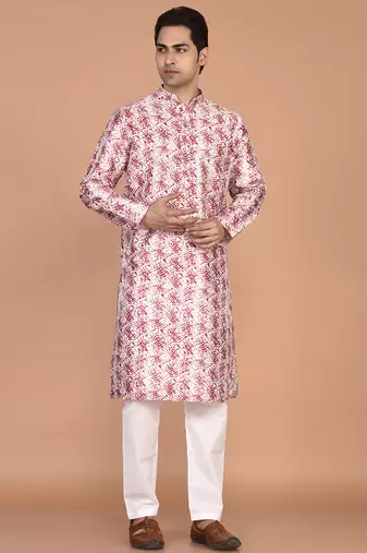 Men   s designer printed silk kurta