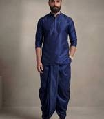 Blue dupion silk kurta dhoti