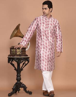 Men   s designer printed silk kurta 5