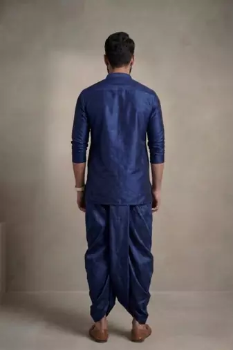 Blue dupion silk kurta dhoti