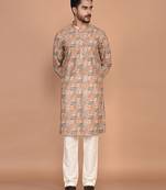 men's premium printed silk blend traditional kurta
