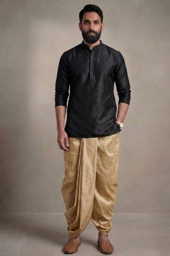 Black dupion silk kurta dhoti