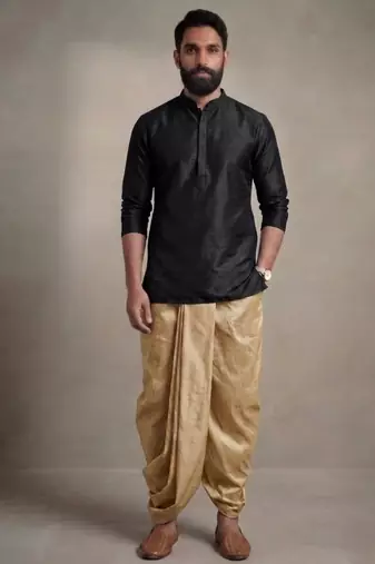 Black dupion silk kurta dhoti