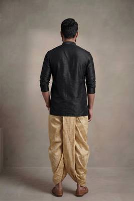 Black dupion silk kurta dhoti 2