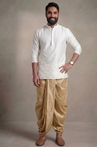 White dupion silk kurta dhoti