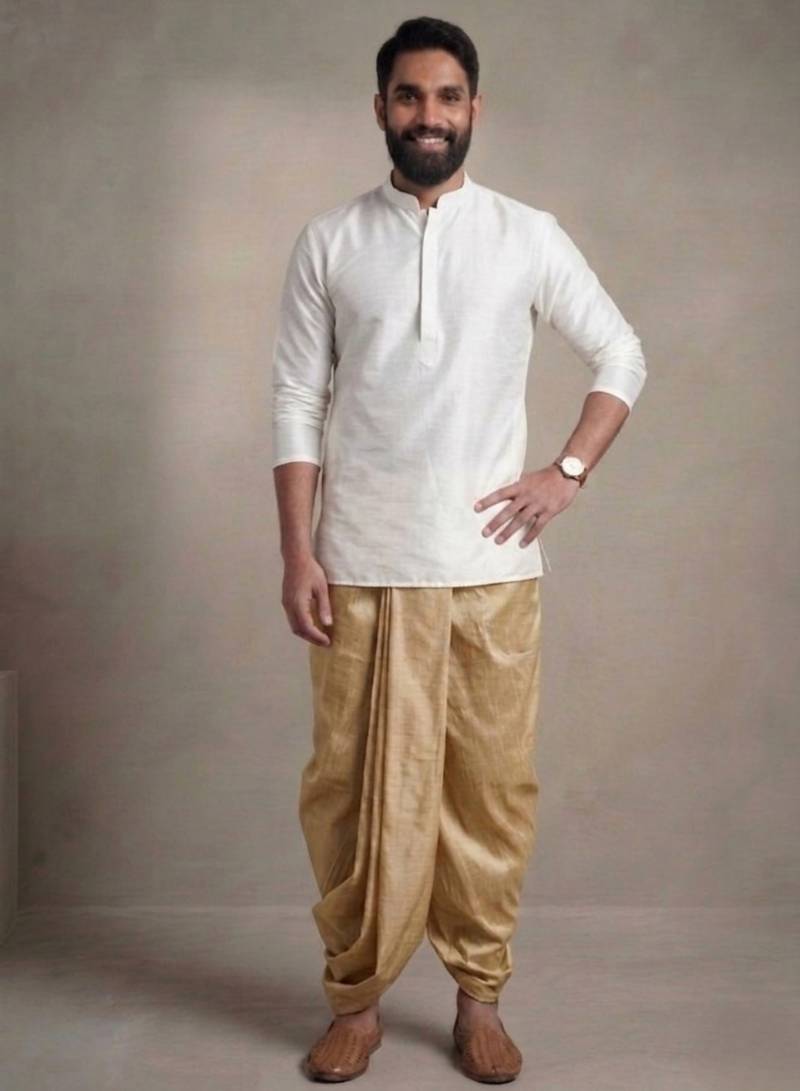 White dupion silk kurta dhoti