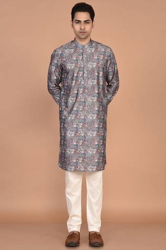 men's premium printed silk blend traditional kurta