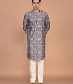 men's premium printed silk blend traditional kurta