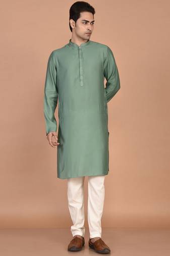 Men's solid silk straight kurta