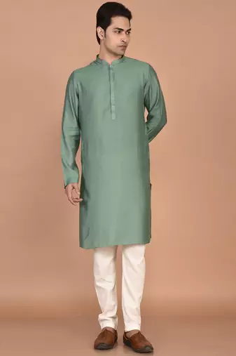Men's solid silk straight kurta