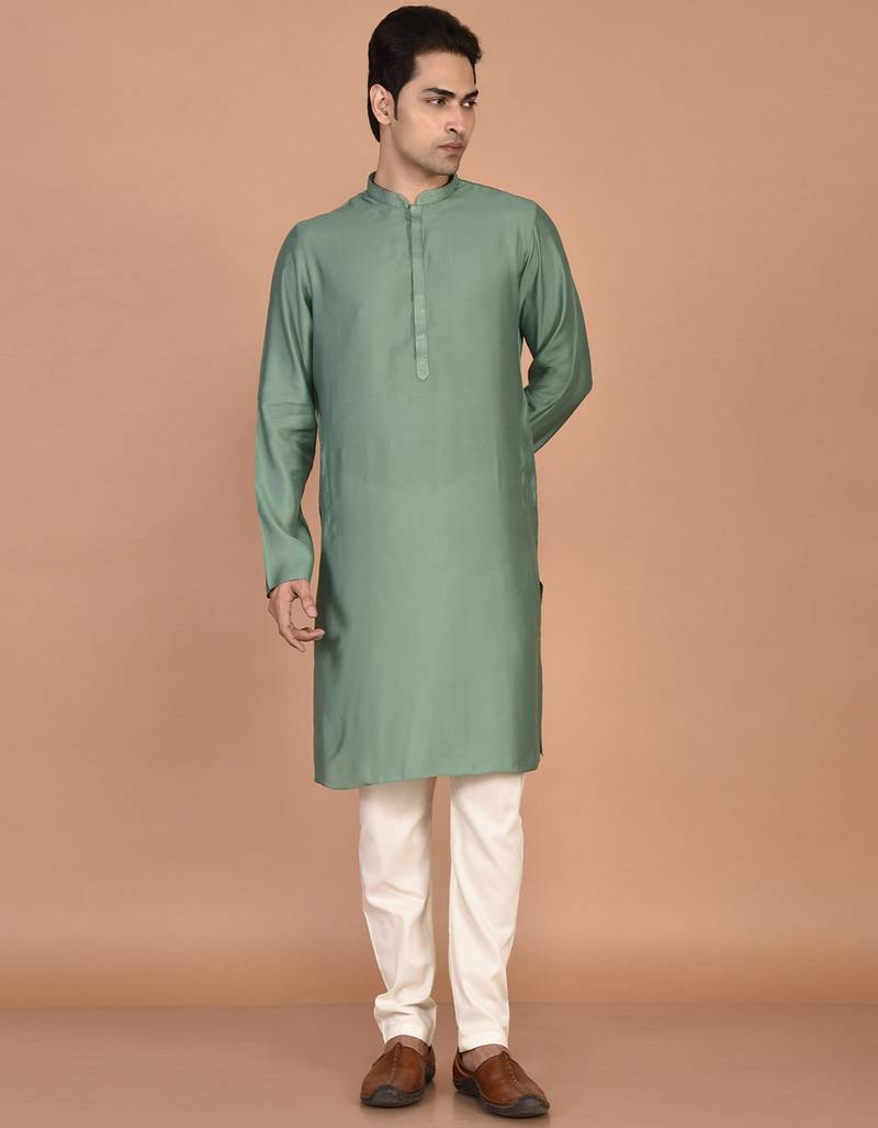 Men's solid silk straight kurta