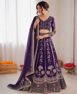 royal purple georgette thread sequin lehenga choli set 1