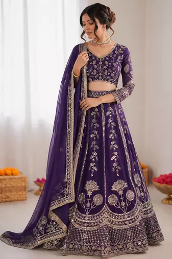 royal purple georgette thread sequin lehenga choli set