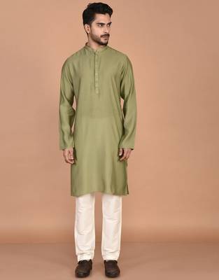 Men's solid silk straight kurta 1