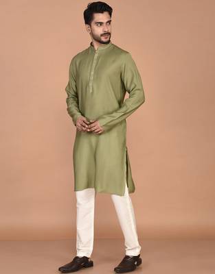 Men's solid silk straight kurta 2