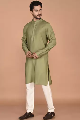 Men's solid silk straight kurta