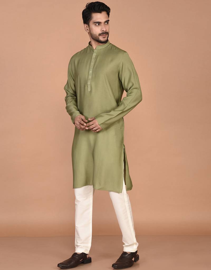 Men's solid silk straight kurta