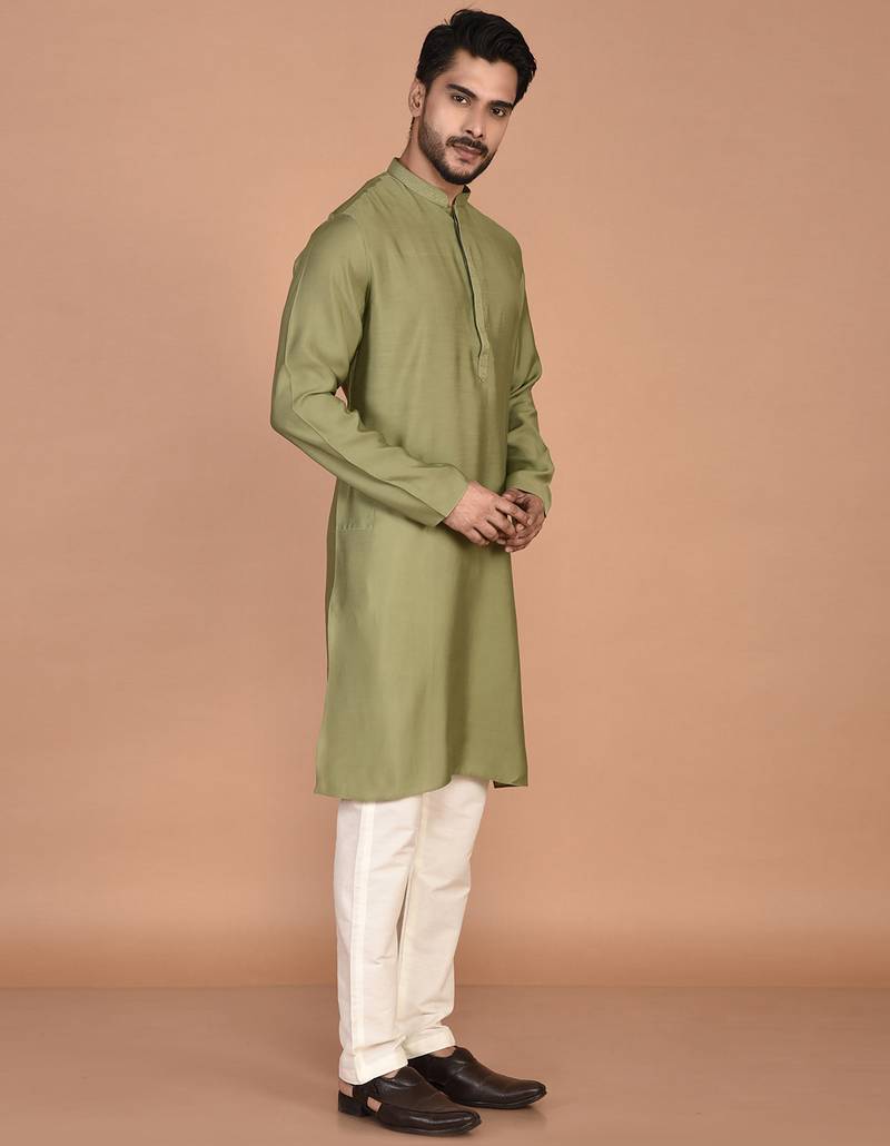 Men's solid silk straight kurta