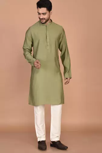 Men's solid silk straight kurta