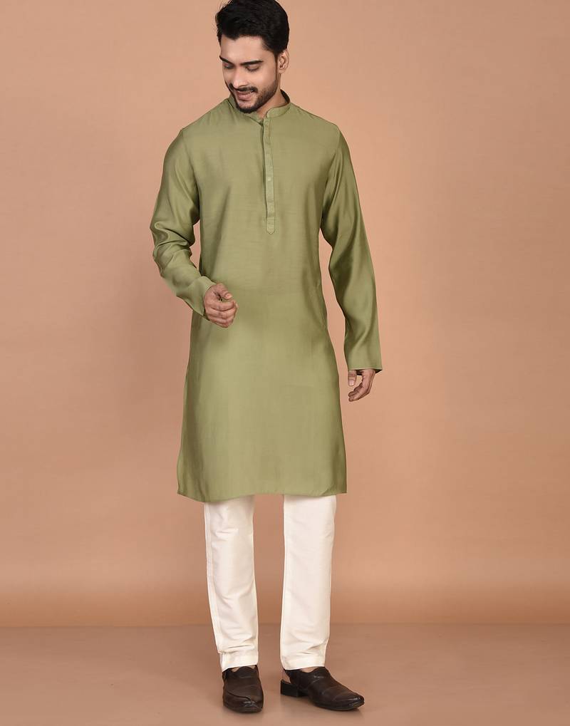 Men's solid silk straight kurta