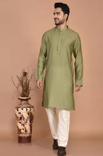 Men's solid silk straight kurta