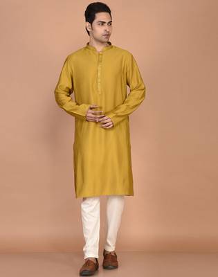 Men's solid silk straight kurta 1