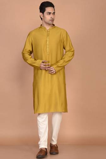 Men's solid silk straight kurta
