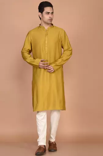 Men's solid silk straight kurta