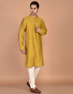 Men's solid silk straight kurta 2