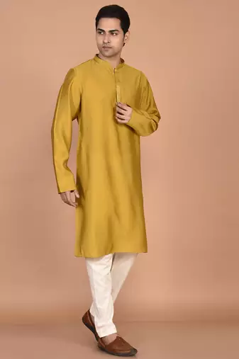 Men's solid silk straight kurta