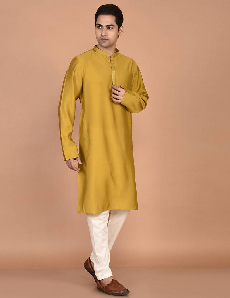 Men's solid silk straight kurta