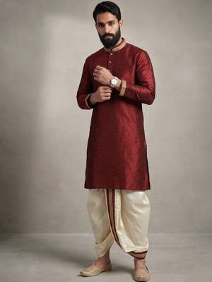 Maroon dupion silk kurta dhoti 1