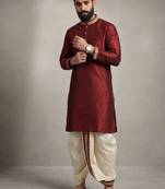 Maroon dupion silk kurta dhoti