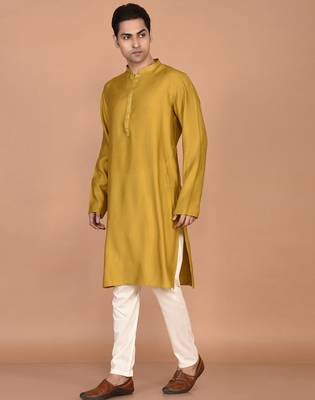 Men's solid silk straight kurta 3