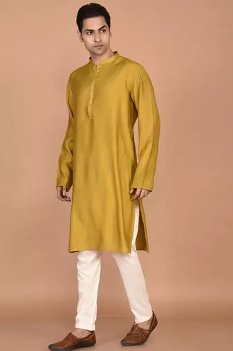 Men's solid silk straight kurta