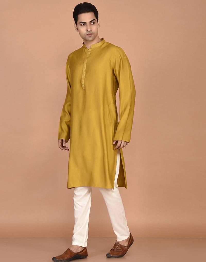 Men's solid silk straight kurta