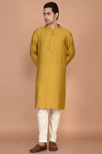 Men's solid silk straight kurta