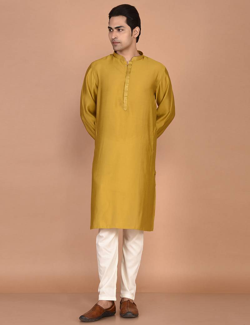 Men's solid silk straight kurta