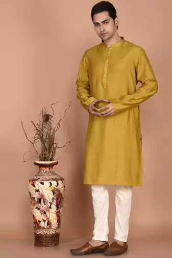 Men's solid silk straight kurta