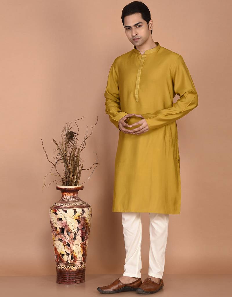 Men's solid silk straight kurta