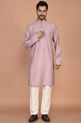 Men's solid silk straight kurta