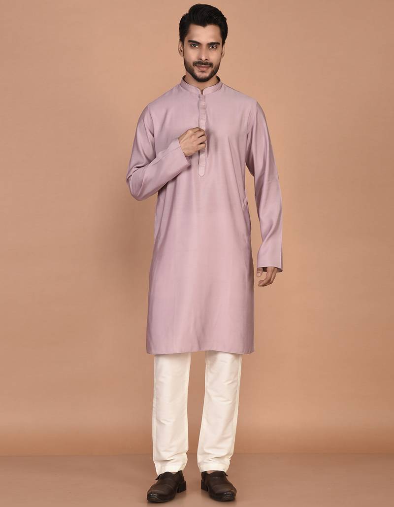 Men's solid silk straight kurta