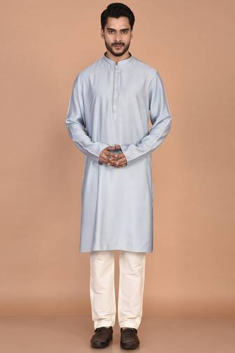 Men's solid silk straight kurta