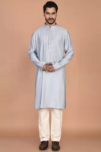 Men's solid silk straight kurta
