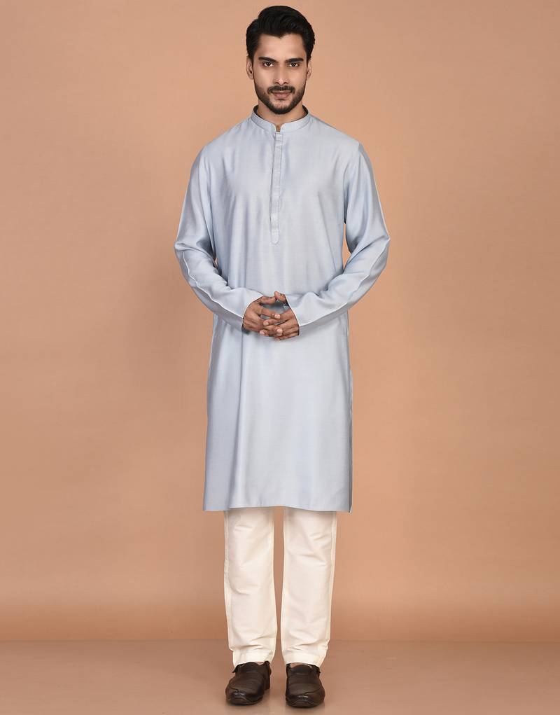 Men's solid silk straight kurta